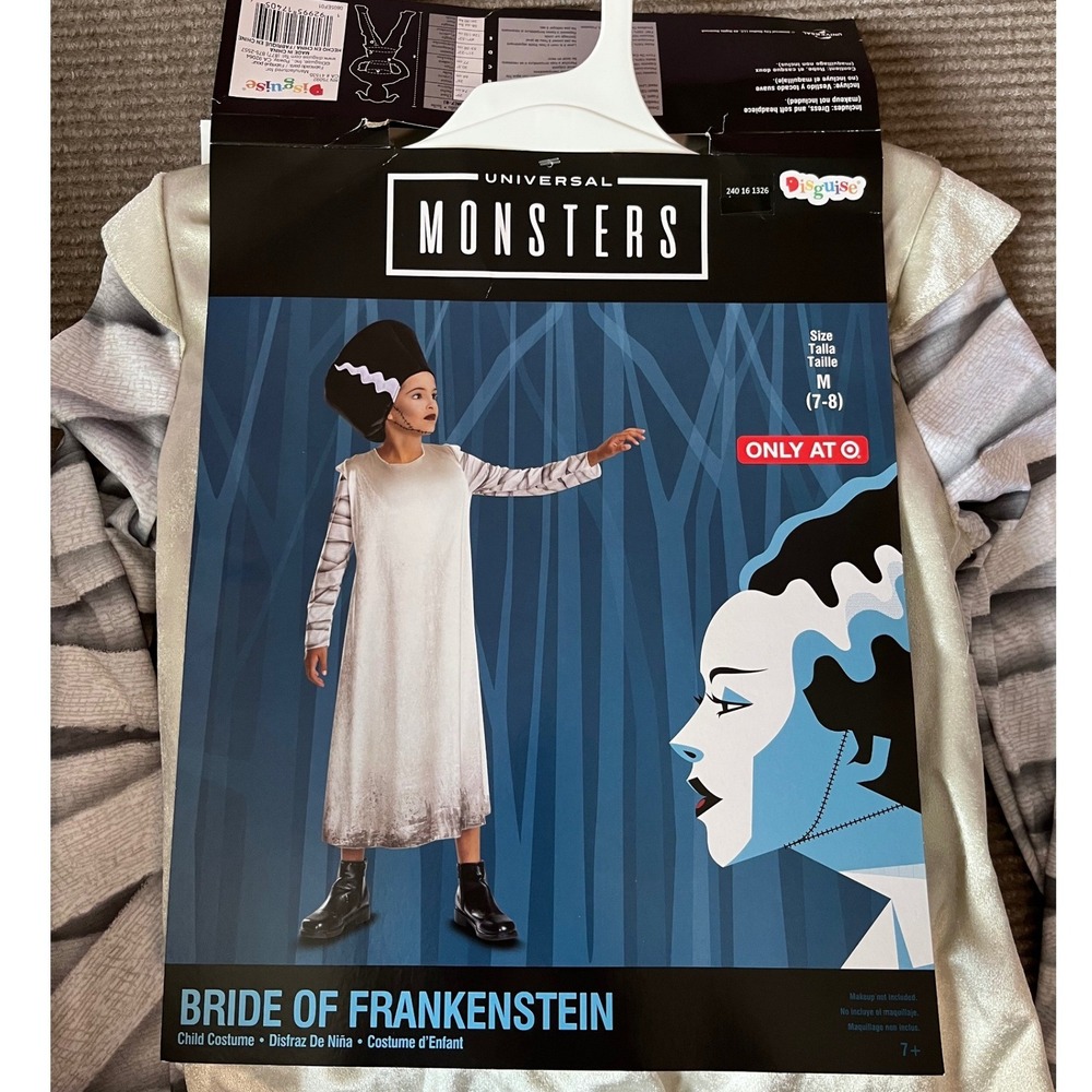 Universal Monsters Bride of Frankenstein‎ Girls Costume Dress Headpiece Sz M 7-8